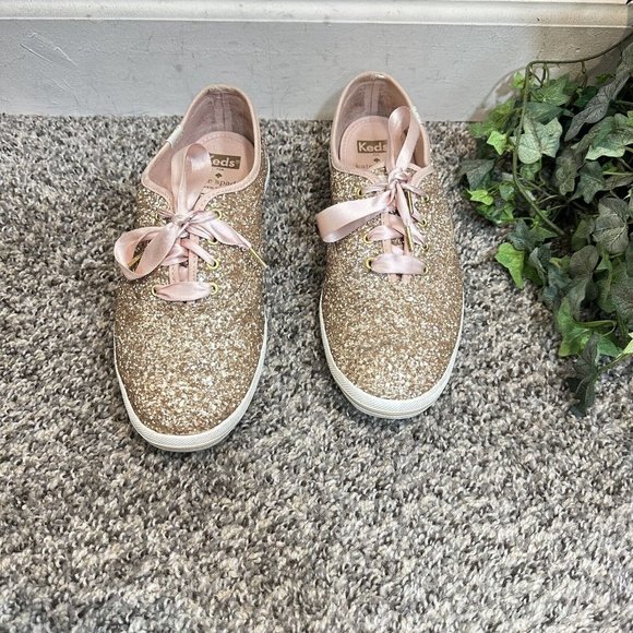 Keds womens Champion Kate Spade Glitter Sneaker Rose Gold Lace Up Size 8.5 Wide - Picture 9 of 9